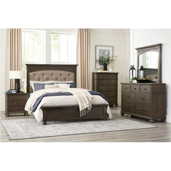 Darby Home Co Randene Brown Upholstered Panel Bedroom Set King 4 Piece ...